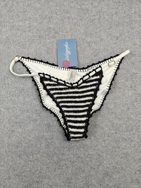Capittana Swimsuit Womens Large White Black Striped Brazilian Crochet Lined